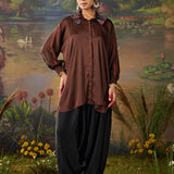 Mira Brown Kutch-work Embellished Satin Collar Shirt