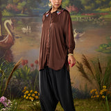Mira Brown Kutch-work Embellished Satin Collar Shirt
