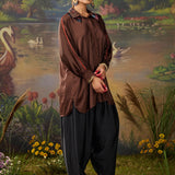 Mira Brown Kutch-work Embellished Satin Collar Shirt