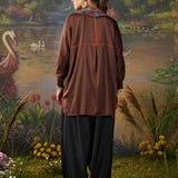 Mira Brown Kutch-work Embellished Satin Collar Shirt