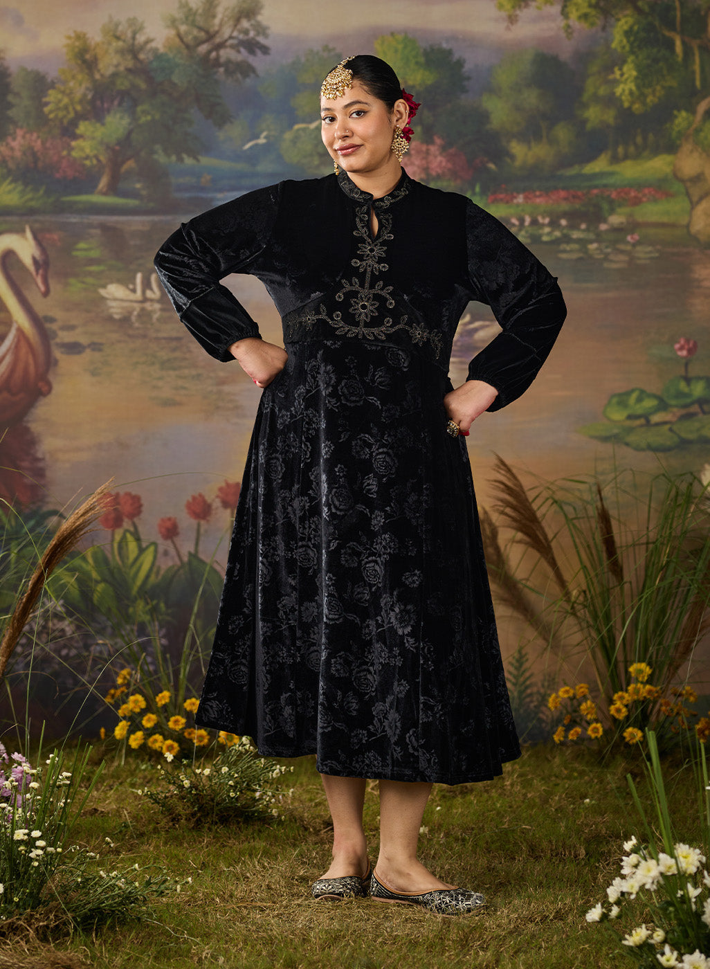 Eve Black Embossed Velvet Dress Lakshita Eve Black Embossed Velvet Dress Lakshita