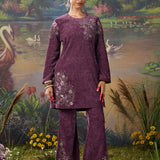 Tisya Purple Embroidered Velvet Co-ord Set