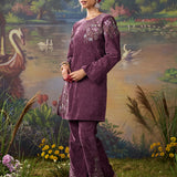 Tisya Purple Embroidered Velvet Co-ord Set
