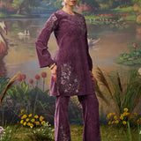 Tisya Purple Embroidered Velvet Co-ord Set