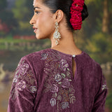 Tisya Purple Embroidered Velvet Co-ord Set