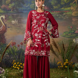 Orina Red Resham Embroidered Mid Co-ord Set