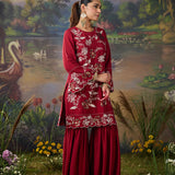 Orina Red Resham Embroidered Mid Co-ord Set