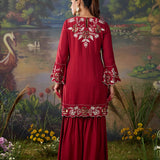 Orina Red Resham Embroidered Mid Co-ord Set