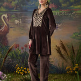 Yamini Golden Zari Embroidered Velvet Mid Co-ord Set