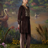 Yamini Golden Zari Embroidered Velvet Mid Co-ord Set