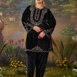 Tavira Black Embroidered Velvet Co-ord Set