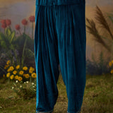 Tavira Teal Blue Embroidered Velvet Co-ord Set