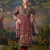 Iraaya Wine Floral Printed Shantoon Long Suit Set with Dupatta