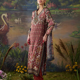 Iraaya Wine Floral Printed Shantoon Long Suit Set with Dupatta