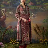 Iraaya Wine Floral Printed Shantoon Long Suit Set with Dupatta