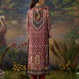 Iraaya Wine Floral Printed Shantoon Long Suit Set with Dupatta