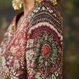 Iraaya Wine Floral Printed Shantoon Long Suit Set with Dupatta