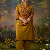 Naqsh Mustard Printed Shantoon Embellished Straight Kurta Set