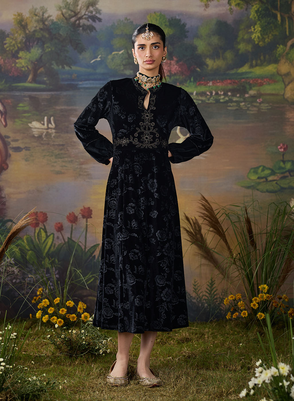 Eve Black Embossed Velvet Dress Lakshita Eve Black Embossed Velvet Dress Lakshita