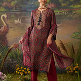 Mahika Maroon Traditional Printed Viscose Staight Suit Set with Dupatta