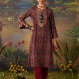 Mahika Maroon Traditional Printed Viscose Staight Suit Set with Dupatta