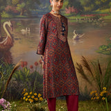 Mahika Maroon Traditional Printed Viscose Staight Suit Set with Dupatta