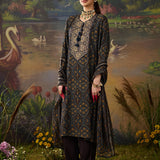 Mahika Ink Blue Traditional Printed Viscose Staight Suit Set with Dupatta