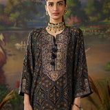 Mahika Ink Blue Traditional Printed Viscose Staight Suit Set with Dupatta