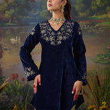 Veena Navy Resham Embroidered Velvet Kurti