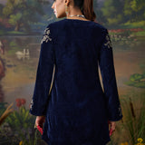 Veena Navy Resham Embroidered Velvet Kurti