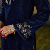 Veena Navy Resham Embroidered Velvet Kurti