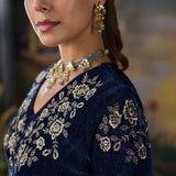 Veena Navy Resham Embroidered Velvet Kurti