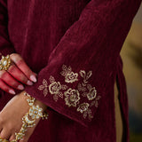 Veena Maroon Resham Embroidered Velvet Kurti