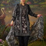 Nargis Black Floral Printed Viscose Straight Suit Set with Dupatta