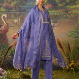Nisha Lavennder Zari Emroidered Chanderi Straight Suit Set with Dupatta