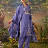 Nisha Lavennder Zari Emroidered Chanderi Straight Suit Set with Dupatta