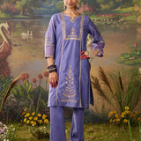 Nisha Lavennder Zari Emroidered Chanderi Straight Suit Set with Dupatta