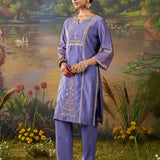 Nisha Lavennder Zari Emroidered Chanderi Straight Suit Set with Dupatta