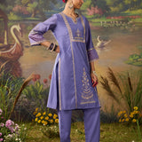 Nisha Lavennder Zari Emroidered Chanderi Straight Suit Set with Dupatta