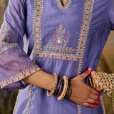 Nisha Lavennder Zari Emroidered Chanderi Straight Suit Set with Dupatta