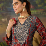 Vedika Rust Traditional Printed Viscose Co-ord Set