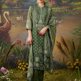 Smriti Olive Printed Organza Embellished Straight Suit Set with Dupatta