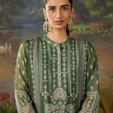 Smriti Olive Printed Organza Embellished Straight Suit Set with Dupatta