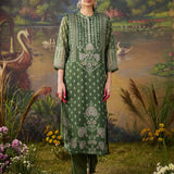 Smriti Olive Printed Organza Embellished Straight Suit Set with Dupatta