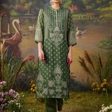 Smriti Olive Printed Organza Embellished Straight Suit Set with Dupatta