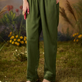 Smriti Olive Printed Organza Embellished Straight Suit Set with Dupatta