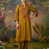 Naqsh Mustard Printed Shantoon Embellished Straight Kurta Set