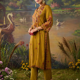 Naqsh Mustard Printed Shantoon Embellished Straight Kurta Set