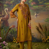 Naqsh Mustard Printed Shantoon Embellished Straight Kurta Set