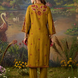 Naqsh Mustard Printed Shantoon Embellished Straight Kurta Set